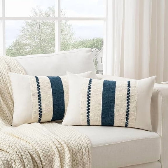 Pillow Cover Set of 2 Boho Teal Long Lumbar Decorative Throw Pillow Cover 14x24 Inch for Couch Bed Sofa Chair, Modern Organic Farmhouse Home Decor, Soft Cotton Cute Accent Rectangle Cushion Case