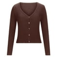 thumbnail image 7 of Zedker Women's Cardigans Sweaters Open Front Knit Cropped Sweaters Fall V Neck Long Sleeve Button Down Jacket Tops Coffee M, 7 of 7