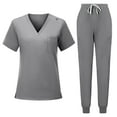thumbnail image 2 of Minjewel Women's Round Neck Short Sleeve Scrubs for Women Set with Pockets, Lightweight & Professional Uniform for Nurses & Caregivers,Gray XL, 2 of 5
