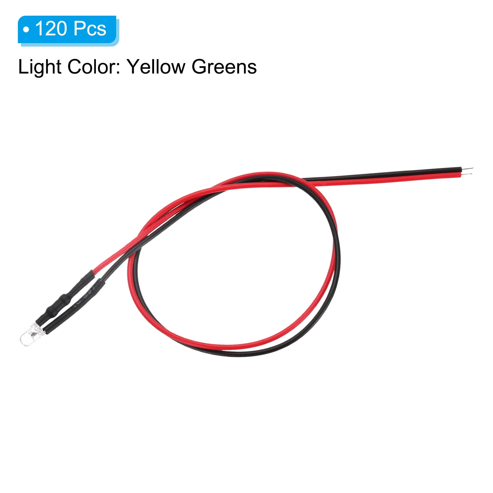 Uxcell 3mm LED Diode Light, 120 Pcs 3-6V DC Pre Wired Mini LED Lights Bulb Light-emitting Lamp for RC DIY Indicator Lighting, Yellow Greens