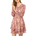 thumbnail image 6 of Allegra K Women's Floral Ruffled Tie V Neck Vintage Layered Chiffon Mini Dress, 6 of 7