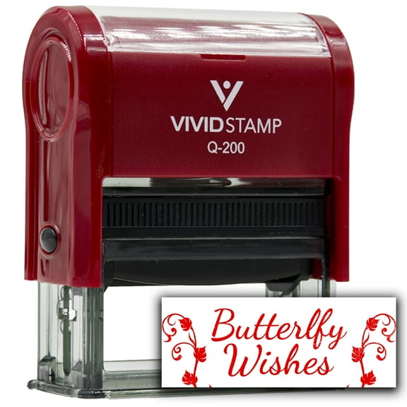All Quality Butterfly Wishes Self-Inking Rubber Stamp | Family & Friends | Novelty Homely Stamps (Red Ink) - Q-300