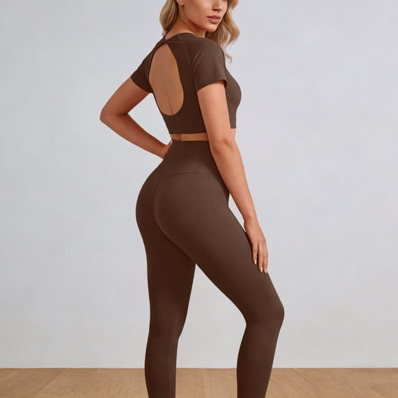 TaTaai Women 2 Piece Yoga Workout Set Stretchy Comfortable Top & Pants Fitness Sports Suit Soft Breathable Fabric Machine Washable No Fading Daily Street Active Wear Gift
