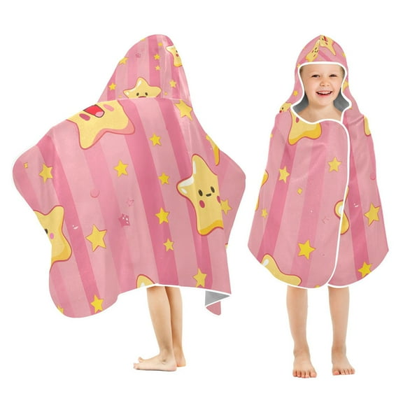 Cute Stars on Pink Stripe Kids Hooded Beach Towel Baby Bath Poncho Towels with Hood Absorbent 50"x23.5" for Pool Swimming