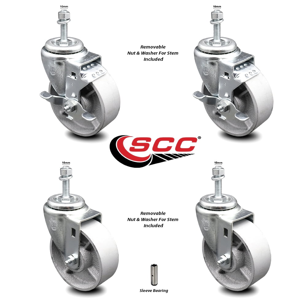 Stainless Steel High Temp Phenolic Swivel Threaded Stem Caster Set 4 w/3 x 1.25 Brown Wheels&10MM Metric Stems-Includes 2 with Total Locking Brake-1200 lbs Total Cpty-Service Caster Brand Stainless Steel High Temp Phenolic Swivel Threaded Stem Caster Set 4 w/3 x 1.25 Brown Wheels&10MM Metric Stems-Includes 2 with Total Locking Brake-1200 lbs Total Cpty-Service Caster Brand
