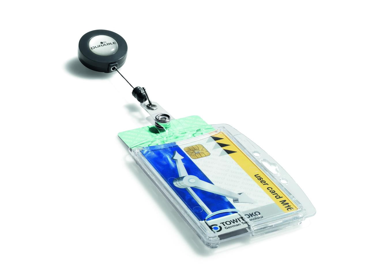 DURABLE Shell-style ID Badge Holders for Two Badges with Retractable Reel, 2-3/4" x 4 ", Clear, Pack of 10 (822419)