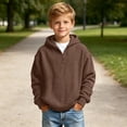 thumbnail image 6 of Hduncf Boys Waffle Knit Quarter Zip Hoodie, Oversized Heavyweight Pullover Sweatshirt, Fall Fashion Kids Clothes Brown 7-8 Years, 6 of 9