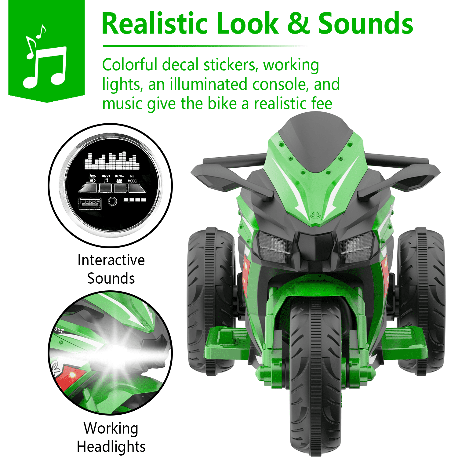 HNH 12V Ride On Motorcycle with Remote Control, Electric Motorbike for Kids, LED Tire and Bluetooth Music, Ride On Car for Gifts