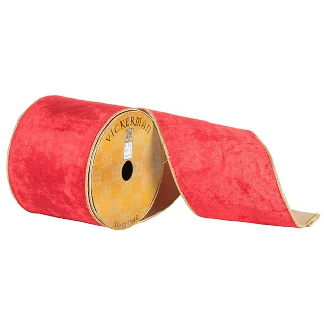 Vickerman Q172177 Ruban Filé 4 Po x 10 Verges de Velours Rouge Bord Doré