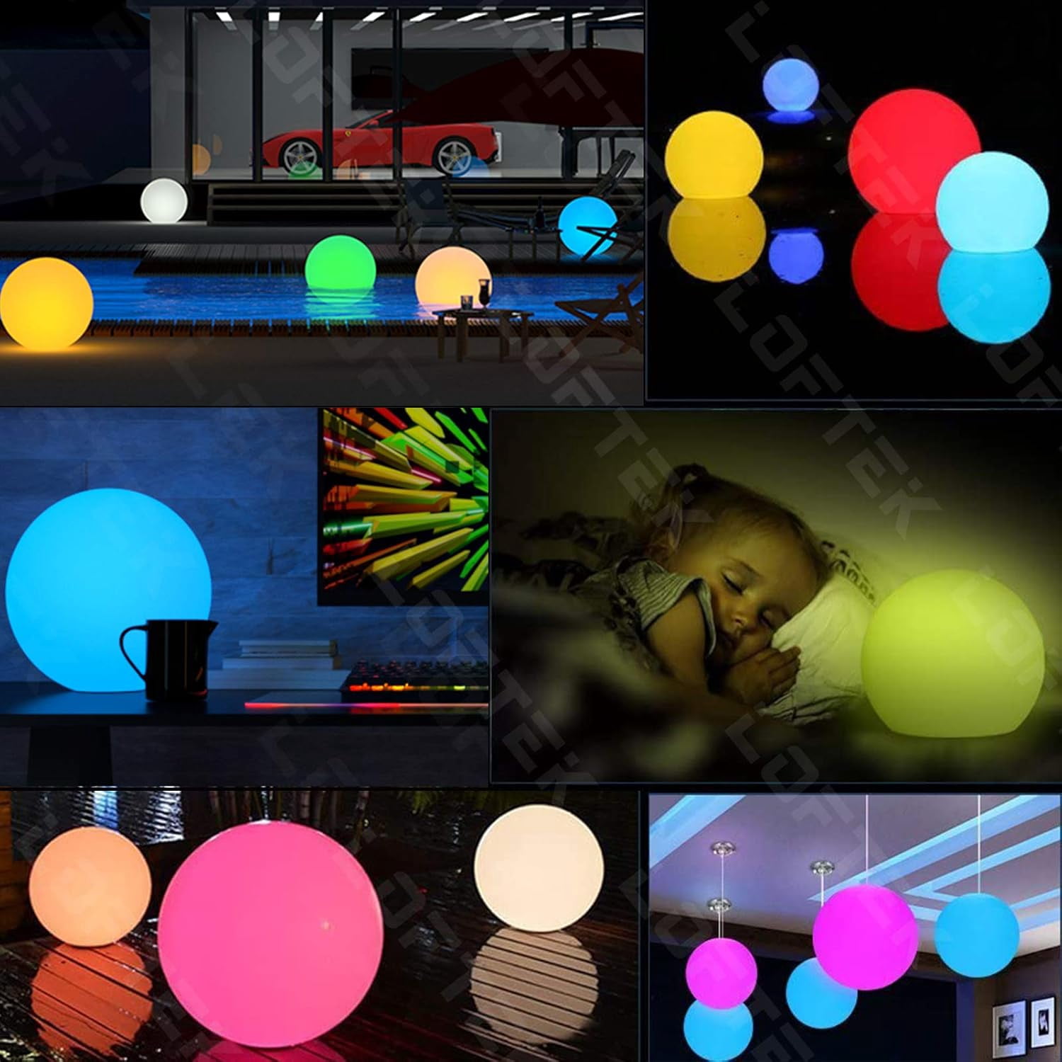 LED Night Light Ball, 6/8/12-inch 16 RGB Colors and Dimmable Globe Light with Remote, Upgraded Folding Handle, Seamless Matte Housing, Rechargeable IP65 Floating Pool Light, for Nursery or Decor