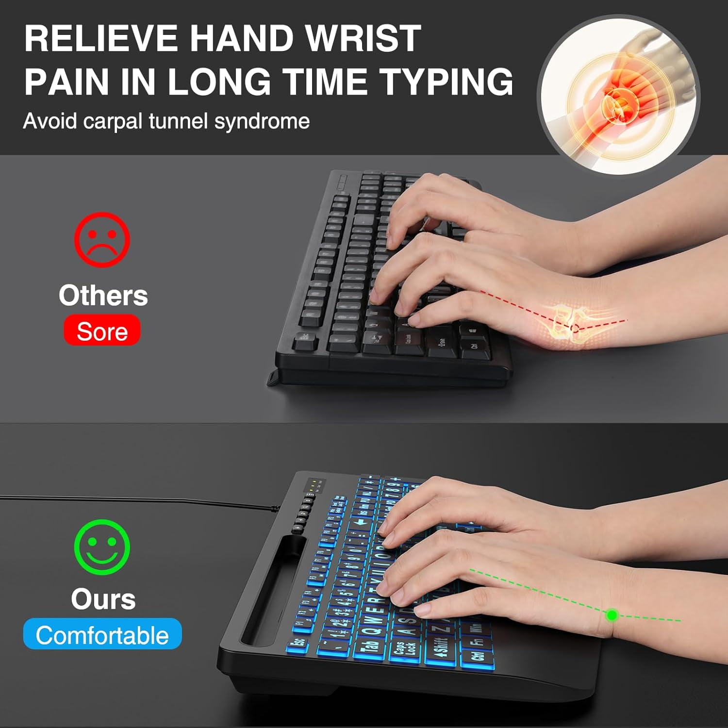 K21 Pro Large Print Backlit Keyboard, Wired USB Computer Keyboards with 7-Colors Backlight, Wrist Rest, Phone Holder, Oversized Letter Keys Easy to See and Type for Laptop, PC, Windows, Black