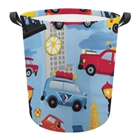Freestanding Laundry Basket Dirty Clothes Hamper Foldable for Household Nursery University Apartment Office Firefighter Police Car Blue