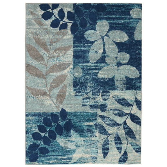 Serene Modern Botanical Navy/Light Blue 5'3" x 7'3" Area Rug, (5' x 7')