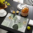 thumbnail image 3 of Boho Geometric Placemats Set of 8, Farmhouse Green Abstract Stripes Leaves Placemats for Dining Table, Place Mats for Kitchen Tabletop, Waterproof Wipeable Dining Table Mats Set, 3 of 9