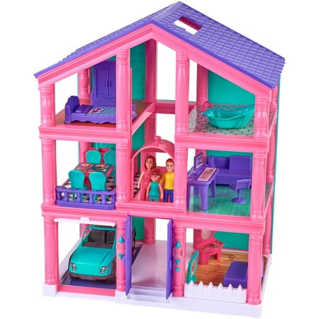 Kid connection 24-piece 3-story dollhouse play set with working garage &