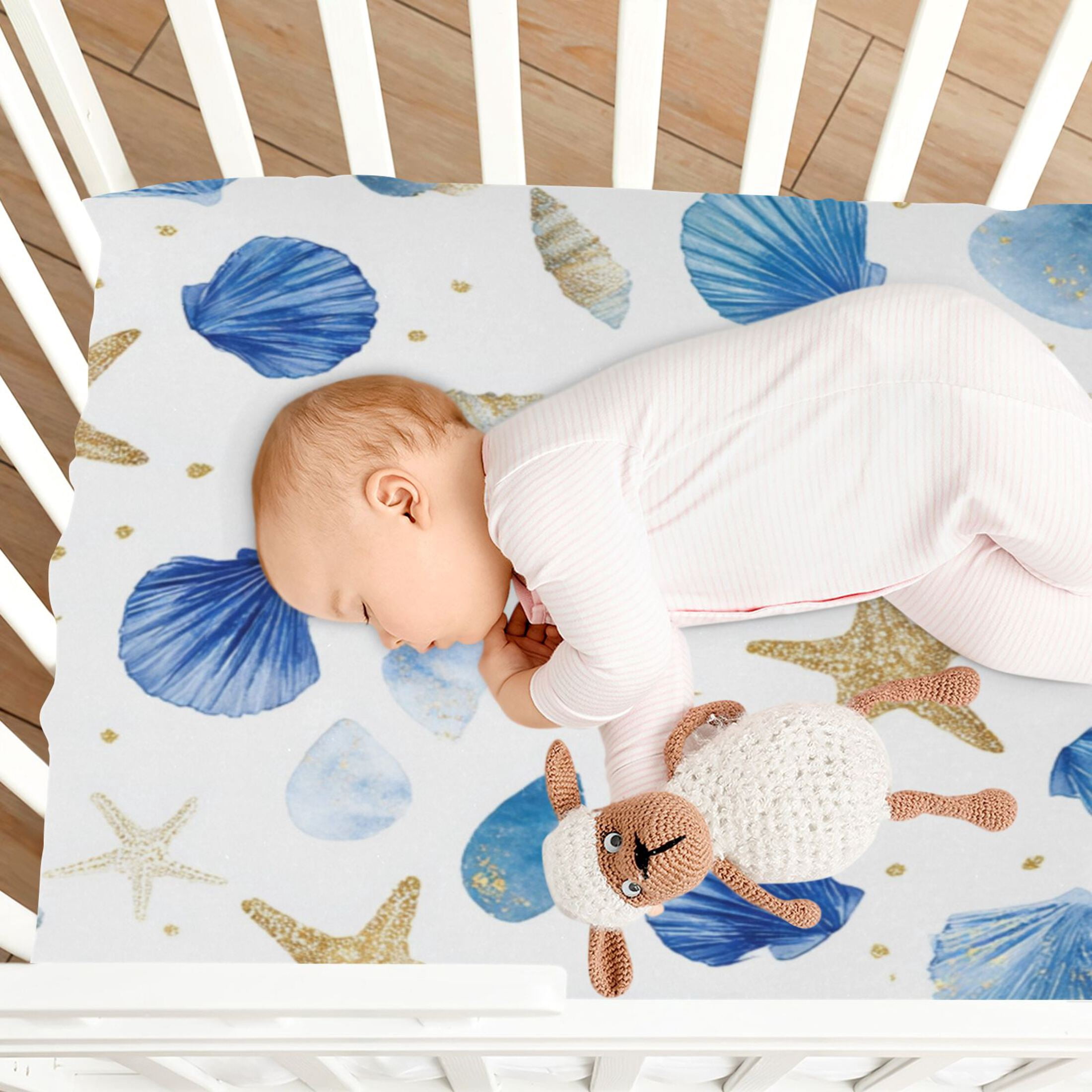 Baby Essentials 52”x 28”- Standard Cotton-like Modal Elastic- Little Starfish Design Crib Sheets for Newborns and Toddlers