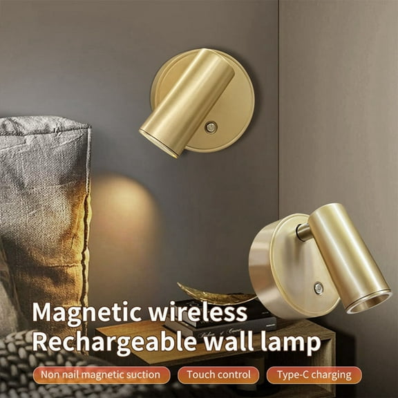 Magnetic LED Wall Lamp USB Rechargeable Touch Switch Wall Lights Spotlight Cordless Dimmable Bedroom Bedside Lamp,1 x bedside lamp