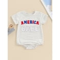 thumbnail image 2 of FEORJGP 4th of July Infant Baby Summer Clothes 3M 6M 12M 18M Newborn Girls Boys Crew Neck Rompers Short Sleeve Jumpsuits Fuzzy Letter Embroidery Bodyssual Simply T-shirt for Independence Day, 2 of 7
