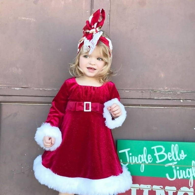 Toddler Newborn Girls Christmas Waist Band Dress Santa Claus Red