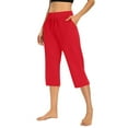 thumbnail image 2 of Tianiyouqing Women Capri Pants Wide Leg Drawstring Elastic Waist Maternity Gaucho Pants High Waisted Pull on Trendy Crop Trousers with Pockets Red L, 2 of 9