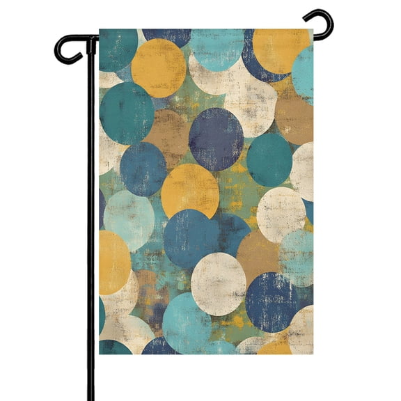 Abstract Circle Garden Flag 12x18 Inch Watercolor Retro Yellow White Teal Navy Blue Circles Double Sided Small Decorative Garden Flags for Outside, Outdoor Yard Porch Lawn Decoration