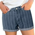 thumbnail image 2 of ERkkoi High Waisted Jean Shorts Womens Denim Shorts Striped Flanging Out Manual Hole Cowboy Rolled Summer Womens Shorts Jean Navy XL, 2 of 7