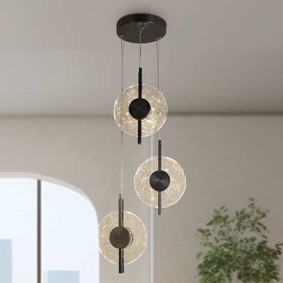 LNC Philodendron 3-Lights 17.5" Modern Luxury Cluster Integrated LED Chandelier, Gunmetal Black