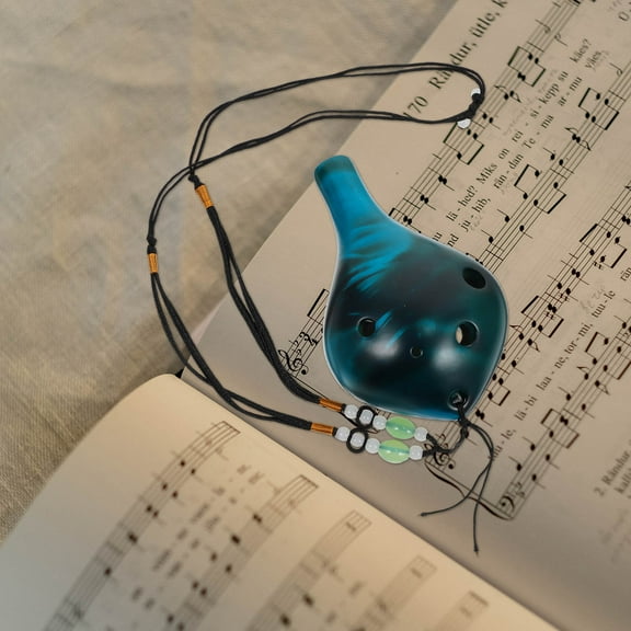 Raindrops 1Pc 6 Hole Ocarina Flute Playing Ocarina Performance Prop with Rope and Bag (Blue)