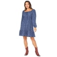 thumbnail image 3 of Celebrity Pink Women’s and Women’s Plus Floral Print Babydoll Dress with Long Sleeves, Sizes XS-4X, 3 of 5
