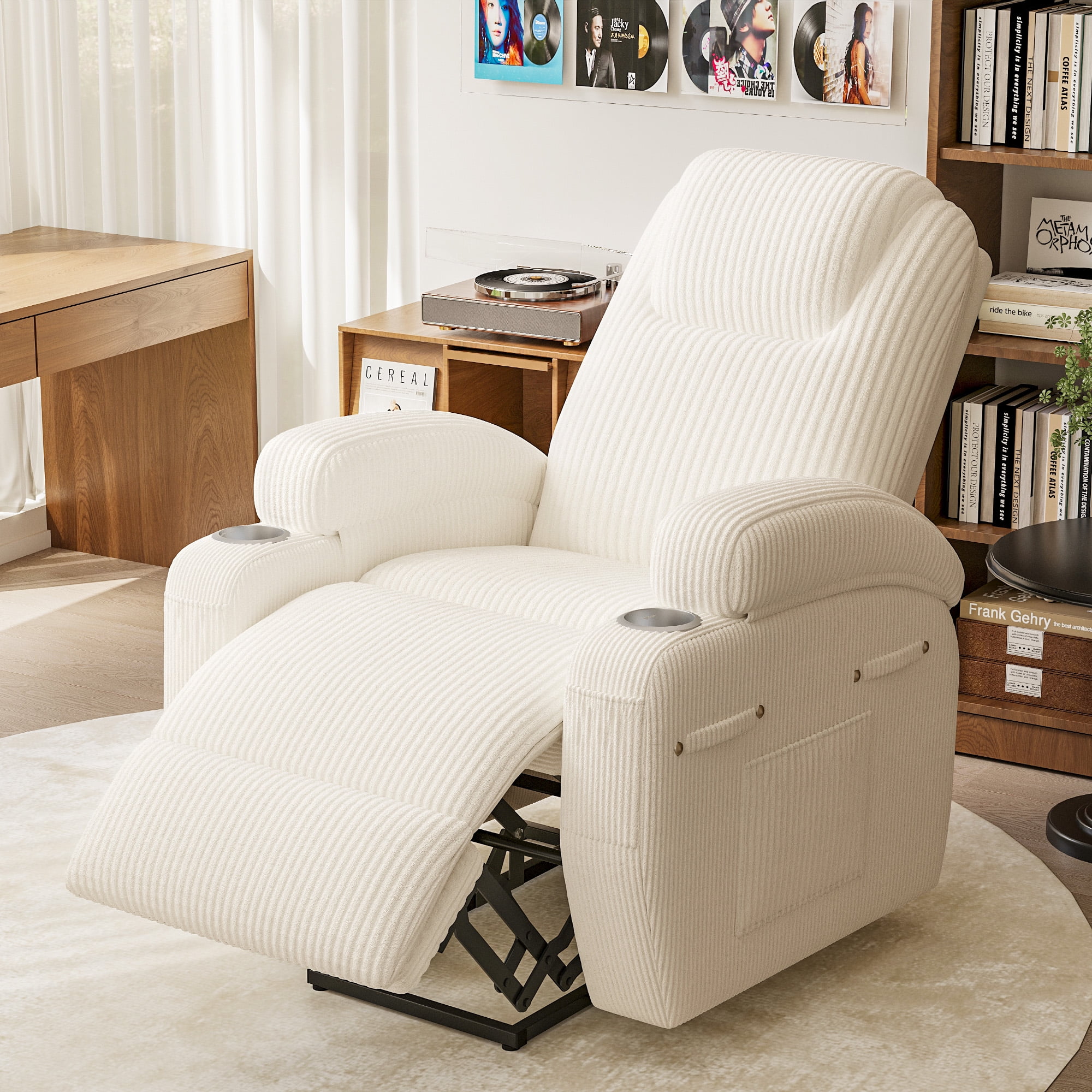 Homall Power Lift Recliner with Eight Vibrating Massages Ergonomic Single Sofa with Side Pocket and Soft Corduroy for Elderly,Corduroy Beige