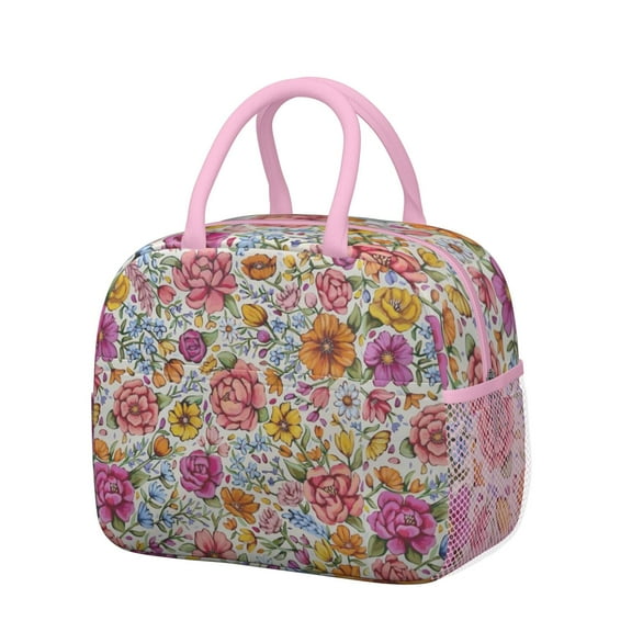 Obrewu Pioneer Flower Lunch Bag for Adult, Insulated, Leakproof, Oxford Cloth