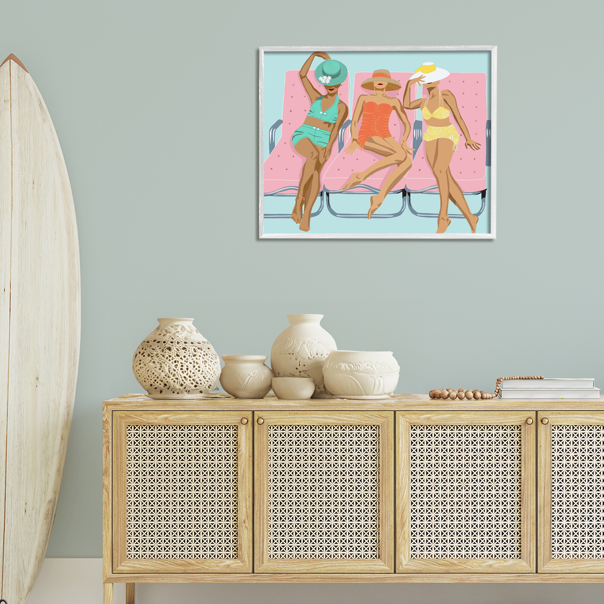 Stupell Industries Glam Beach Friends Novelty Painting White Framed Art Print Wall Art, 30 x 24
