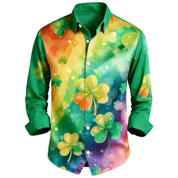DGMIOCS St Patricks Day Shirt Men Shamrock Clover Printed Long Sleeve Button Down Shirts Casual Slim Collared Outfits 2026 Green L