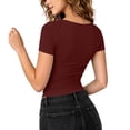 thumbnail image 6 of Xaqiouau Womens V Neck Tops Short Sleeve Ruched Slim Fitted Shirts Going Out Dressy Solid Blouses Summer Basic Tees, 6 of 8