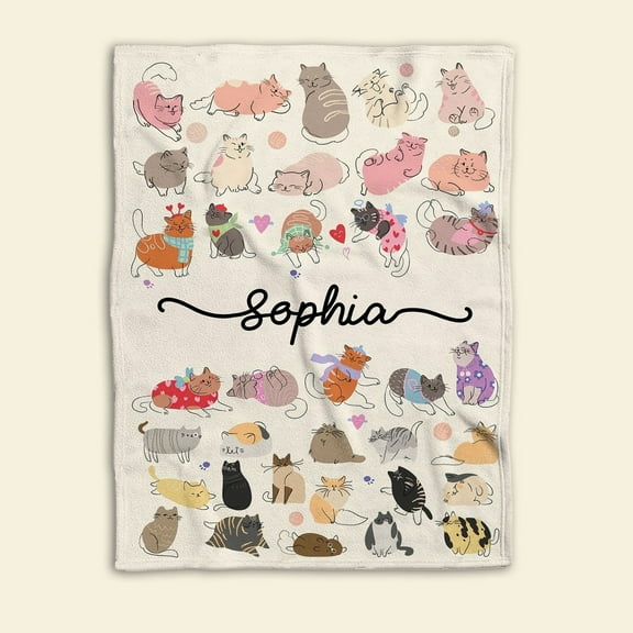 Personalized Cat Blanket, Cute Cats Blanket, Custom Name Soft Cozy Sherpa Fleece Throw Blankets, Gift For Cat Lover, Cat Mom, Cat Dad
