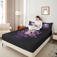 thumbnail image 3 of Feelyou Romantic Skull Rose Queen Sheets, Boho Purple Butterfly Queen Sheet Sets, 4pcs, 1 Flat Sheet, 1 Fitted Sheet and 2 Pillowcases, 3 of 5