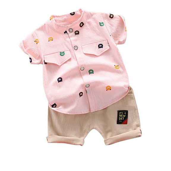 Mercatoo Baby Boys Summer Outfits Toddler Tops with Shorts Short Sleeve Lapel Down Pockets Gentle Style T Shirt Daily 2PC Set