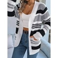 thumbnail image 5 of Women'S Color Block Striped Cardigan Sweater Casual Fall Winter Open Front Knit Cardigan Sweaters with Pockets Grey L, 5 of 8