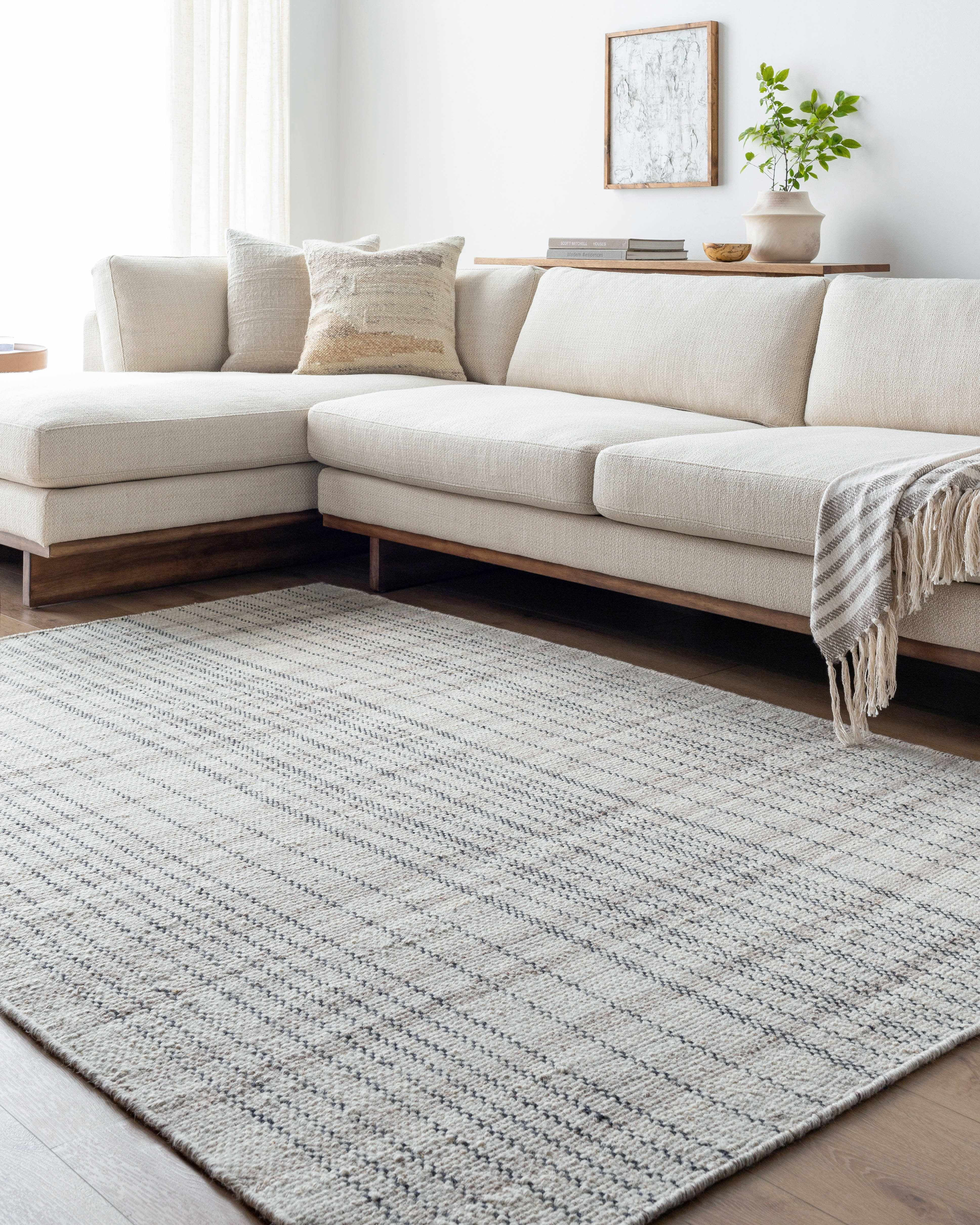 Hauteloom Nissa Wool Living Room, Bedroom Area Rug - Traditional, Transitional - Ivory, Charcoal, Slate Gray - 2' x 3'