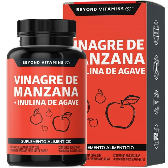Vinagre De Manzana Con Inulina De Agave - 60 Cápsulas De 600 Mg | Sin Saborizante | Pastillas Vitaminas Mujer / Hombre - Candida Cleanse - Vinagre Manzana Capsulas - Apple Cider Vinegar