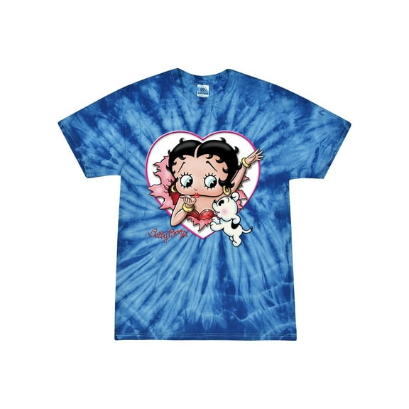 Wild Bobby Betty Boop Heart Blowing Kiss Pudgy Dog Betty Boop Tie-Dye T-Shirt, Spider Royal, X-Large