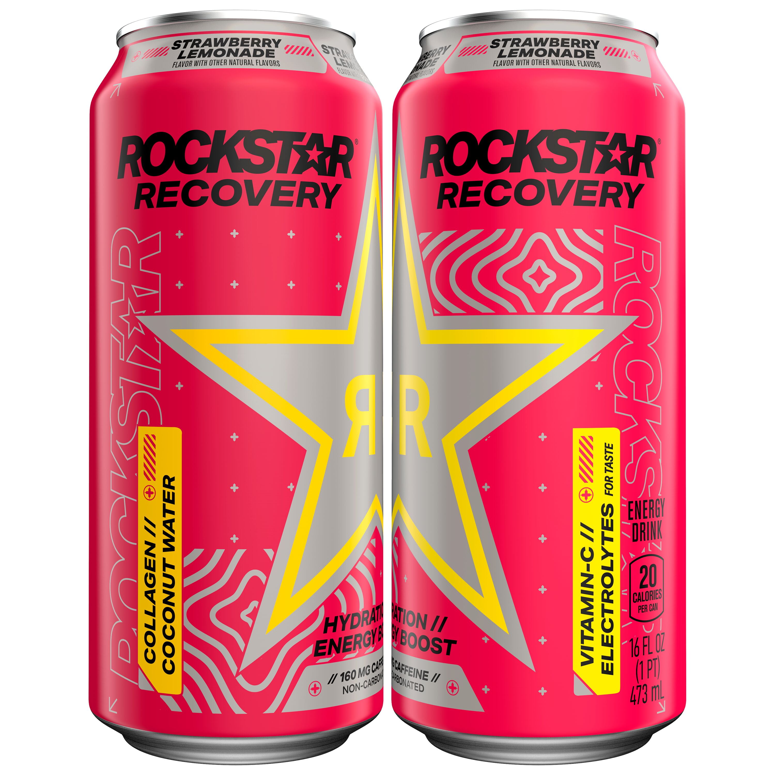 Rockstar Recovery Strawberry Lemonade Energy Drink, 16 Fl.oz, 12 Pack Cans