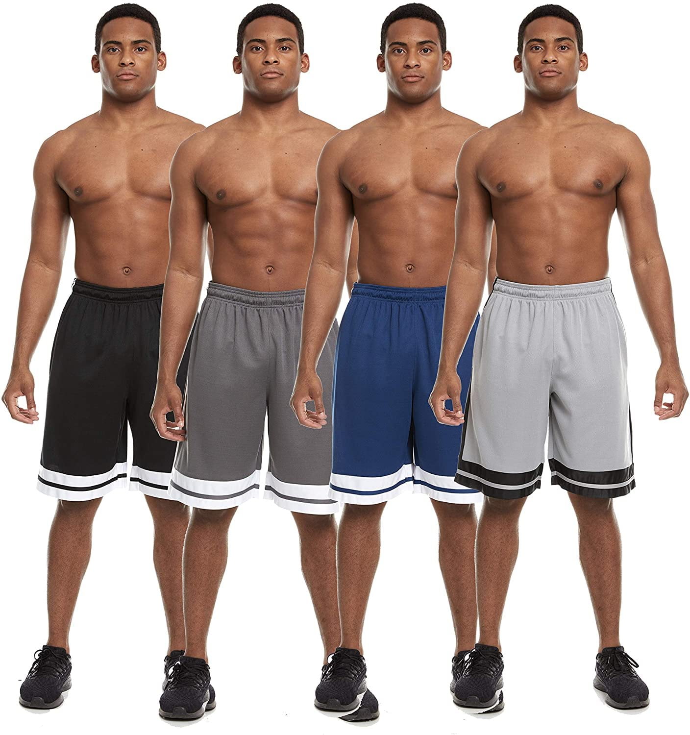 Men's Active Performance Quick-Dry Athletic Workout Gym Knit Basketball Shorts with Pockets Zupo 4 Pack