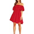 thumbnail image 2 of XINQIHANG Womens Mini Dress Summer Casual Puffy Sleeve Off Shoulder Elastic Waist Aline Flowy Ruffle Dresses, 2 of 7