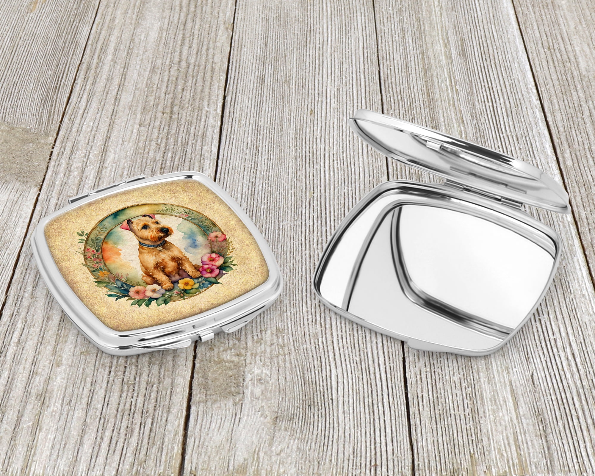 Lakeland Terrier and Flowers Compact Mirror 2.75 in x 3 in