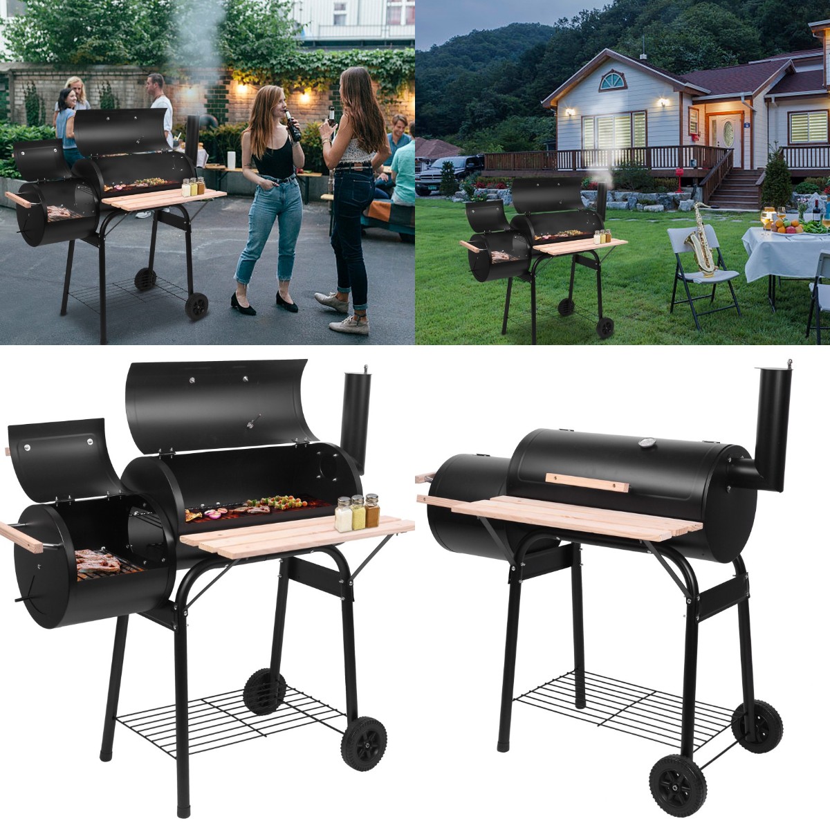 Goorabbit Charcoal Grill,BBQ Grills Clearance Charcoal With Smoker,Charcoal Grill,BBQ Grills Clearance Charcoal With Smoker,24.4" L x 29.6" H Portable Charcoal Grill with Convenient Storage,Black - image 1 of 10