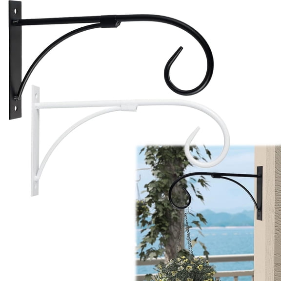 Ecohintz Hanging Basket Hooks, 10" Wrought Iron Hanging Hook - Heavy Duty Plant Bracket for Porch Baskets/Outdoor Decor, Powder-Coated Wall Mount Hooks for Hanging Plants, Black