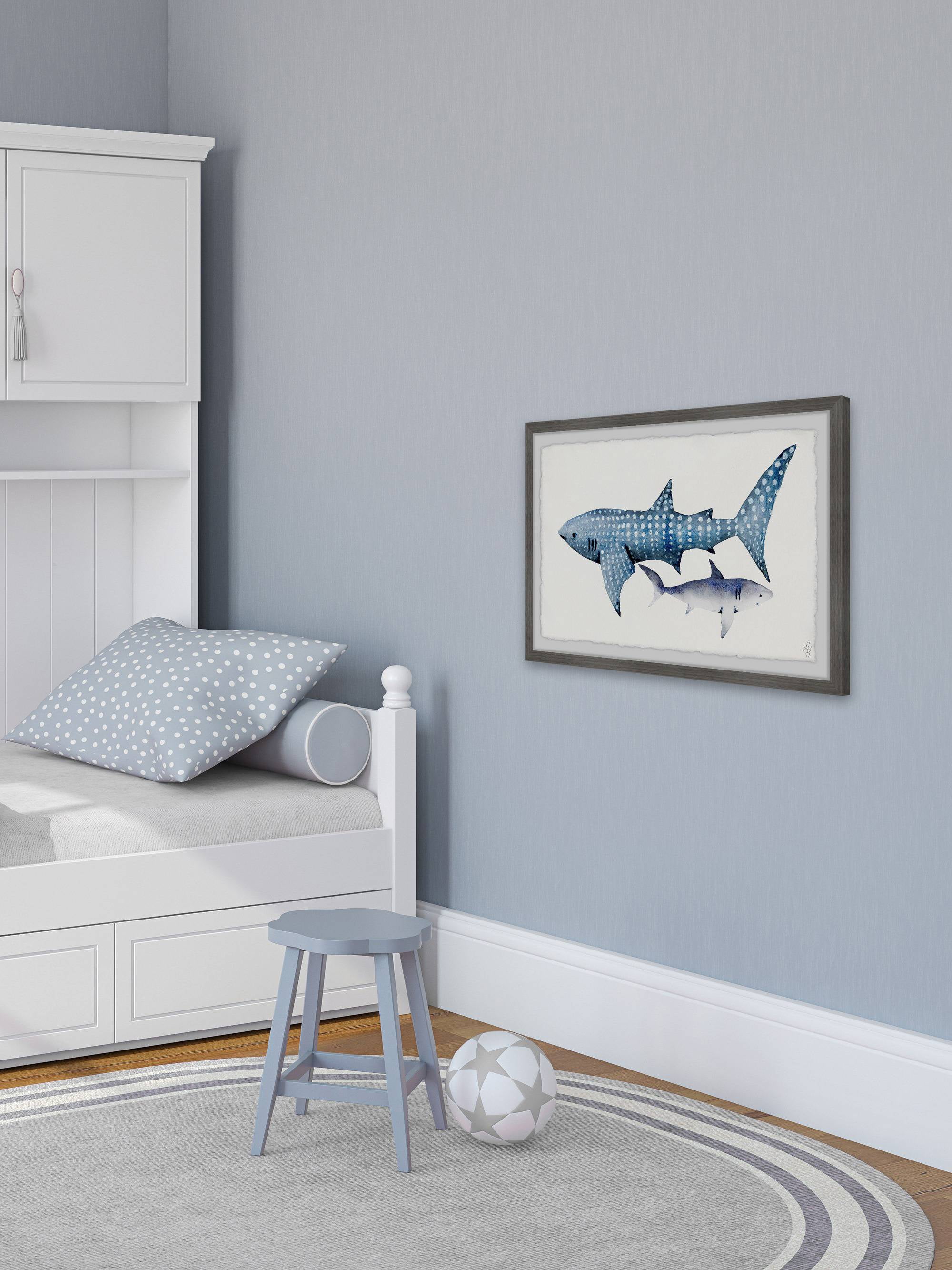 Marmont Hill White Dotted Shark Framed Wall Art