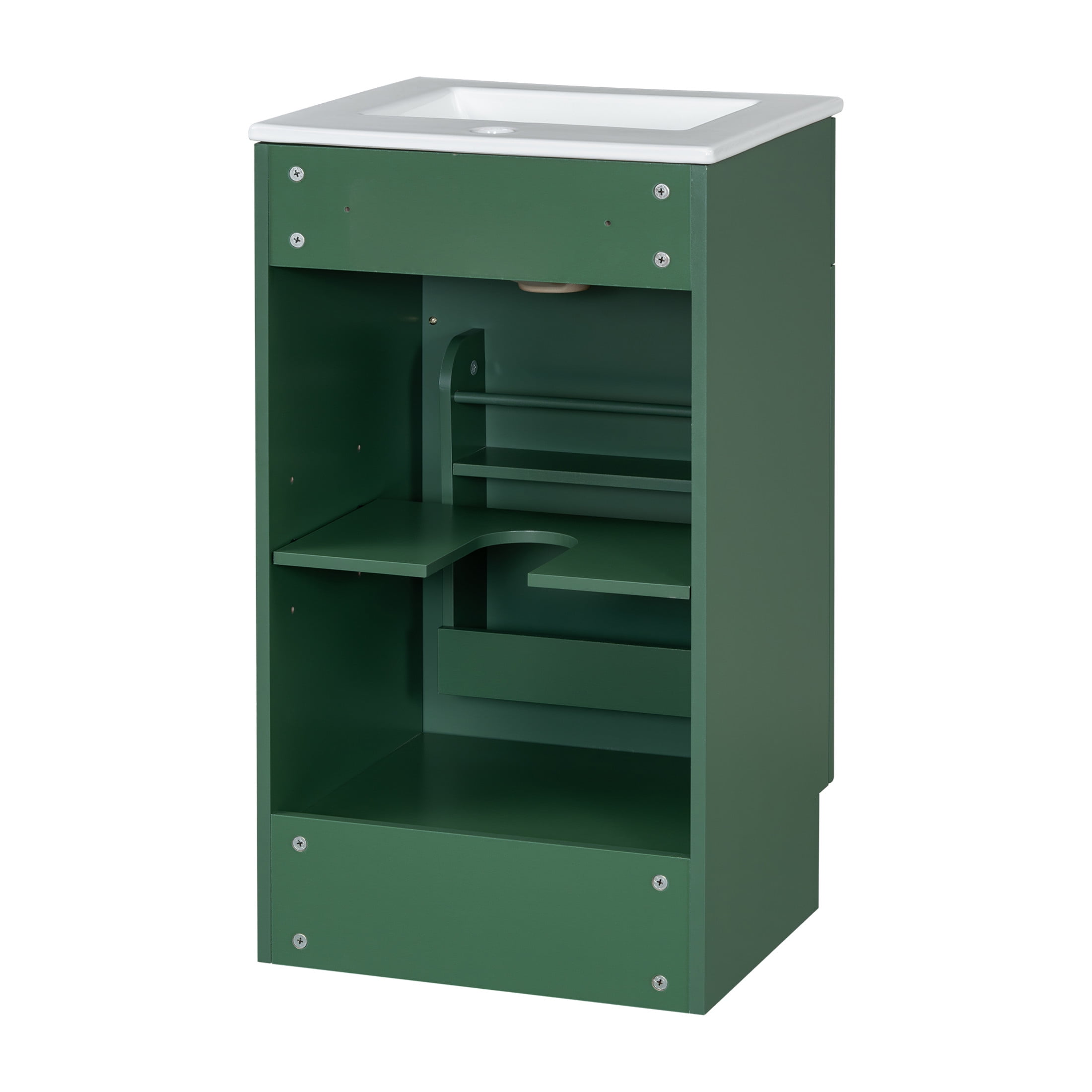 Vale Modern 18" Bathroom Vanity Cabinet with Ceramic Sink, Soft-Close Door, and Adjustable Storage, Green