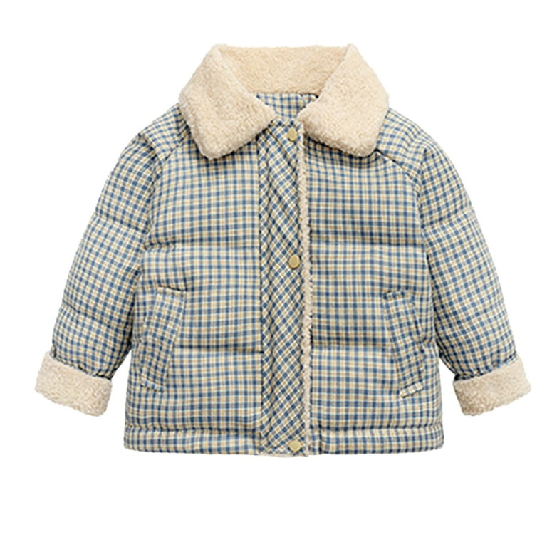 Esaierr Toddler Boys Girls Sherpa Plaid Puffer Down Jacket for